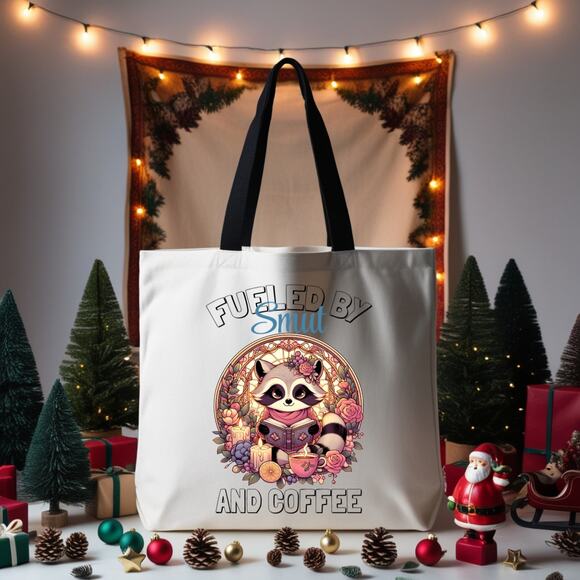 Cute Raccoon Tote for Readers Smut and Coffee Bibliophile Book Bag - Picture 3 of 3